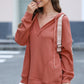 Exposed Seam V-Neck Drawstring Hoodie