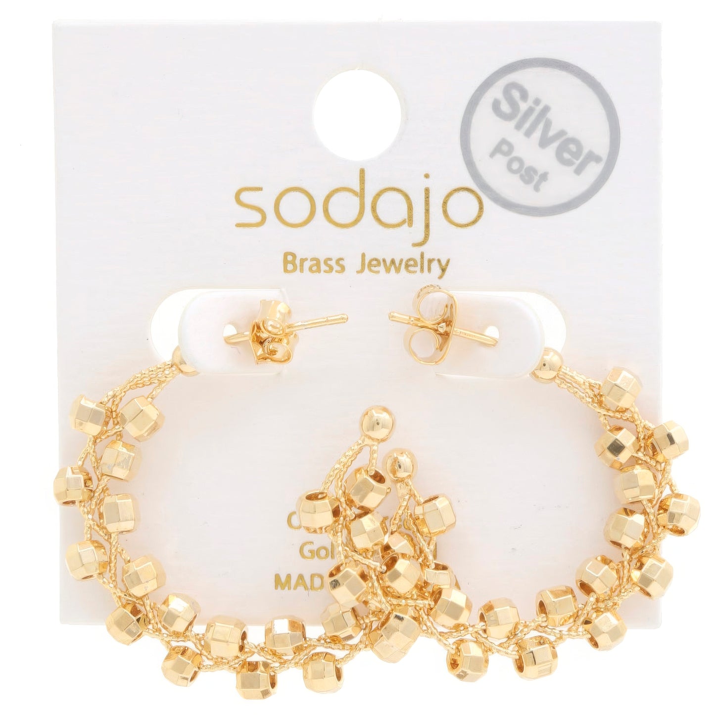 Sodajo Beaded Open Hoop Gold Dipped Earring