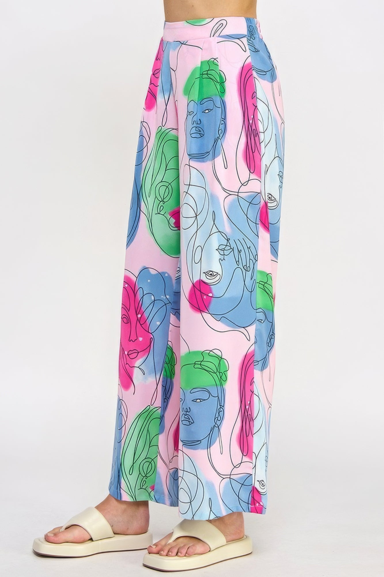 Printed Wide Leg Pant With Elastic Back