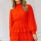 Long Sleeve Smocked Neck Tiered Ruffle Mini Dress