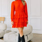 Long Sleeve Smocked Neck Tiered Ruffle Mini Dress