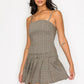 Belted Plaid Zip-up Pleated Dress