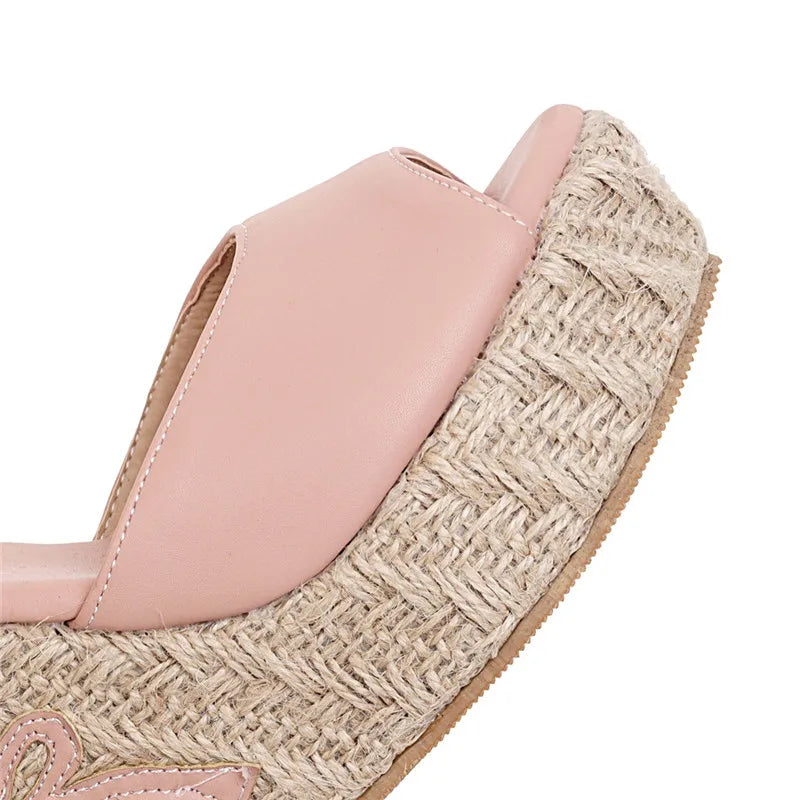 Wedge Sandals Women Summer Shoes Fashion Knitted Platform Gladiator Flip Flops Casual White Pink Party Shoe Female Large Size 45