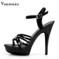 Hot! Women Summer Sandals Patent Leather Platform Sandals High-heeled Shoes 15cm  Fashion Shows Thin Heels Plus-size pumps 34-44