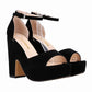 LOSLANDIFEN Summer Ankle Strap Sandal 12cm Women Pumps Sexy Peep Toe Square High Heels Woman Shoes Flock Platform Wedding Shoes