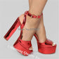 New Fashion Women Open Toe Gold High Platform Chunky Heel Pumps Mirror Patent Leather Ankle Strap High Heels Dress Shoes