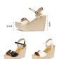 2024 New Open Head Platform Sandals Women Shoes 2024 Bow High Heels Wedges Sandals Ladies Elegant Office Sandals Gold