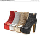 Fashion Ankle Boots For Women Thick Heels Spring Autumn Bling Round Toe Platform Shoes Golden Zipper Ladies Party Boot Mujer