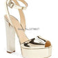 New Fashion Women Open Toe Gold High Platform Chunky Heel Pumps Mirror Patent Leather Ankle Strap High Heels Dress Shoes