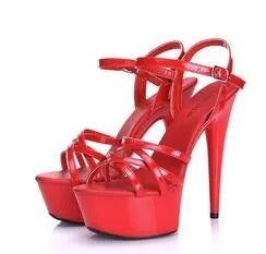 Hot! Women Summer Sandals Patent Leather Platform Sandals High-heeled Shoes 15cm  Fashion Shows Thin Heels Plus-size pumps 34-44