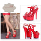 Hot! Women Summer Sandals Patent Leather Platform Sandals High-heeled Shoes 15cm  Fashion Shows Thin Heels Plus-size pumps 34-44