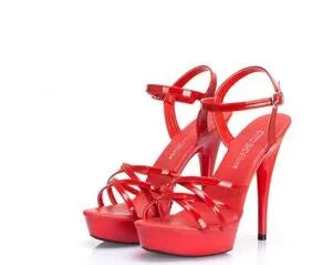 Hot! Women Summer Sandals Patent Leather Platform Sandals High-heeled Shoes 15cm  Fashion Shows Thin Heels Plus-size pumps 34-44