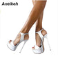 Aneikeh Hot Sales 2024 Summer Style Sexy 16cm Women Sandals High Heels Open Toe Buckles Nightclub Party Shoe Black Big Size 15