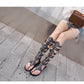 Eilyken 2024 New Golden Gladiator Roman Women Boots Sandals PU Leather Open Toe Knee High Rivet Leisure Flat Shoes