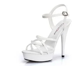 Hot! Women Summer Sandals Patent Leather Platform Sandals High-heeled Shoes 15cm  Fashion Shows Thin Heels Plus-size pumps 34-44