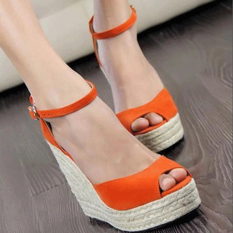 Size 32-44 Women's Wedges Sandals 2020 New Straw Wedge Heel Gladiator Sandals For Women Buckle Strap Lady Platform Sandals Shoes