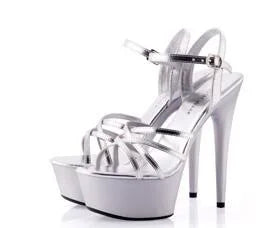 Hot! Women Summer Sandals Patent Leather Platform Sandals High-heeled Shoes 15cm  Fashion Shows Thin Heels Plus-size pumps 34-44