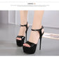 Aneikeh Hot Sales 2024 Summer Style Sexy 16cm Women Sandals High Heels Open Toe Buckles Nightclub Party Shoe Black Big Size 15