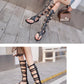 Eilyken 2024 New Golden Gladiator Roman Women Boots Sandals PU Leather Open Toe Knee High Rivet Leisure Flat Shoes