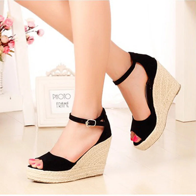 Size 32-44 Women's Wedges Sandals 2020 New Straw Wedge Heel Gladiator Sandals For Women Buckle Strap Lady Platform Sandals Shoes