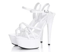 Hot! Women Summer Sandals Patent Leather Platform Sandals High-heeled Shoes 15cm  Fashion Shows Thin Heels Plus-size pumps 34-44