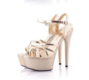 Hot! Women Summer Sandals Patent Leather Platform Sandals High-heeled Shoes 15cm  Fashion Shows Thin Heels Plus-size pumps 34-44