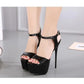 Aneikeh Hot Sales 2024 Summer Style Sexy 16cm Women Sandals High Heels Open Toe Buckles Nightclub Party Shoe Black Big Size 15