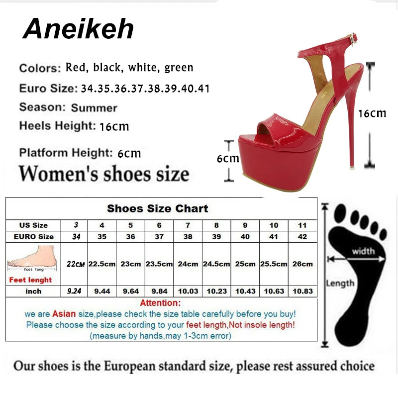 Aneikeh Hot Sales 2024 Summer Style Sexy 16cm Women Sandals High Heels Open Toe Buckles Nightclub Party Shoe Black Big Size 15