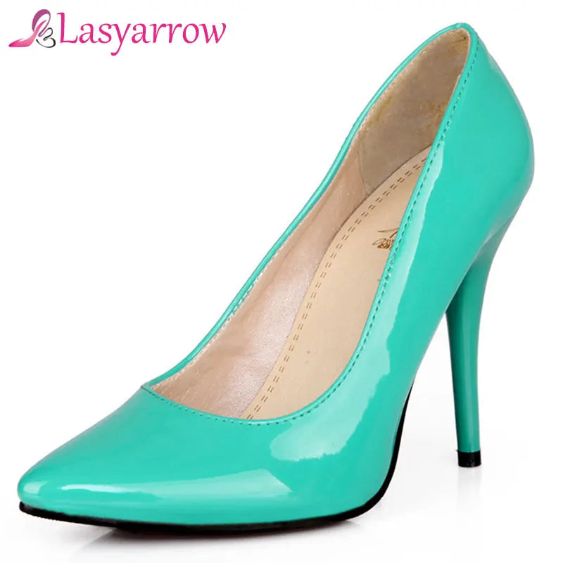 Lasyarrow Brand Shoes Woman High Heels Women Pumps Stiletto Thin Heel Pointed Toe Patent leather Zapatos Feminina Shallow RM040