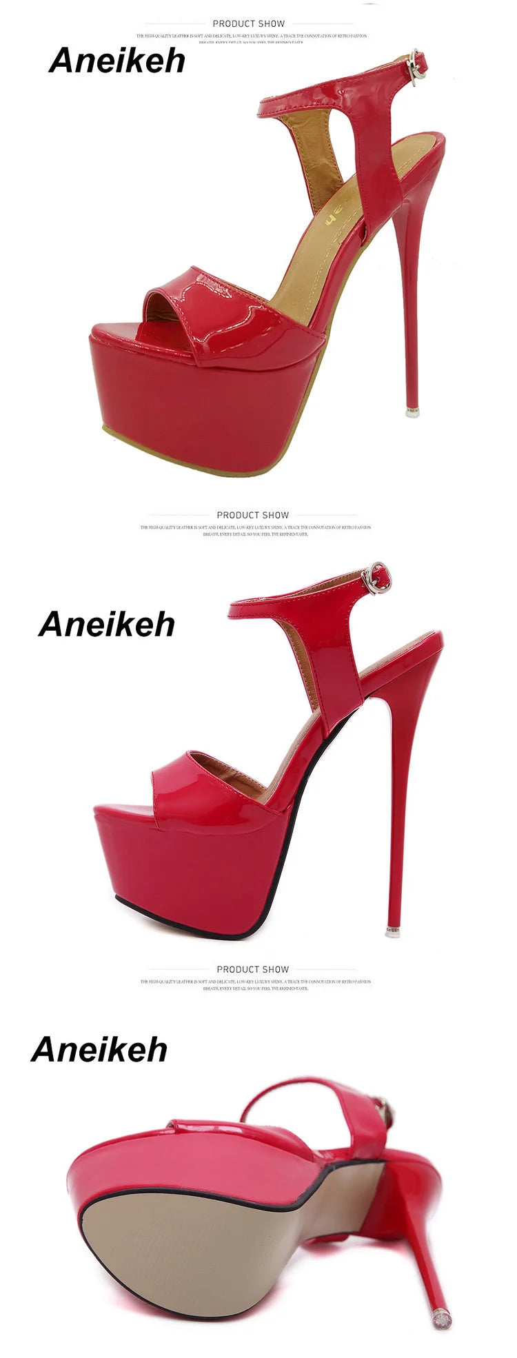 Aneikeh Hot Sales 2024 Summer Style Sexy 16cm Women Sandals High Heels Open Toe Buckles Nightclub Party Shoe Black Big Size 15