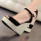 Size 32-44 Women's Wedges Sandals 2020 New Straw Wedge Heel Gladiator Sandals For Women Buckle Strap Lady Platform Sandals Shoes