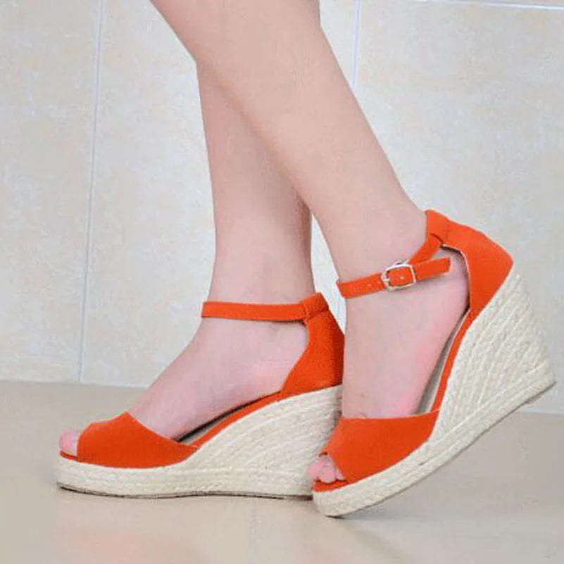 Size 32-44 Women's Wedges Sandals 2020 New Straw Wedge Heel Gladiator Sandals For Women Buckle Strap Lady Platform Sandals Shoes