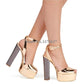 New Fashion Women Open Toe Gold High Platform Chunky Heel Pumps Mirror Patent Leather Ankle Strap High Heels Dress Shoes