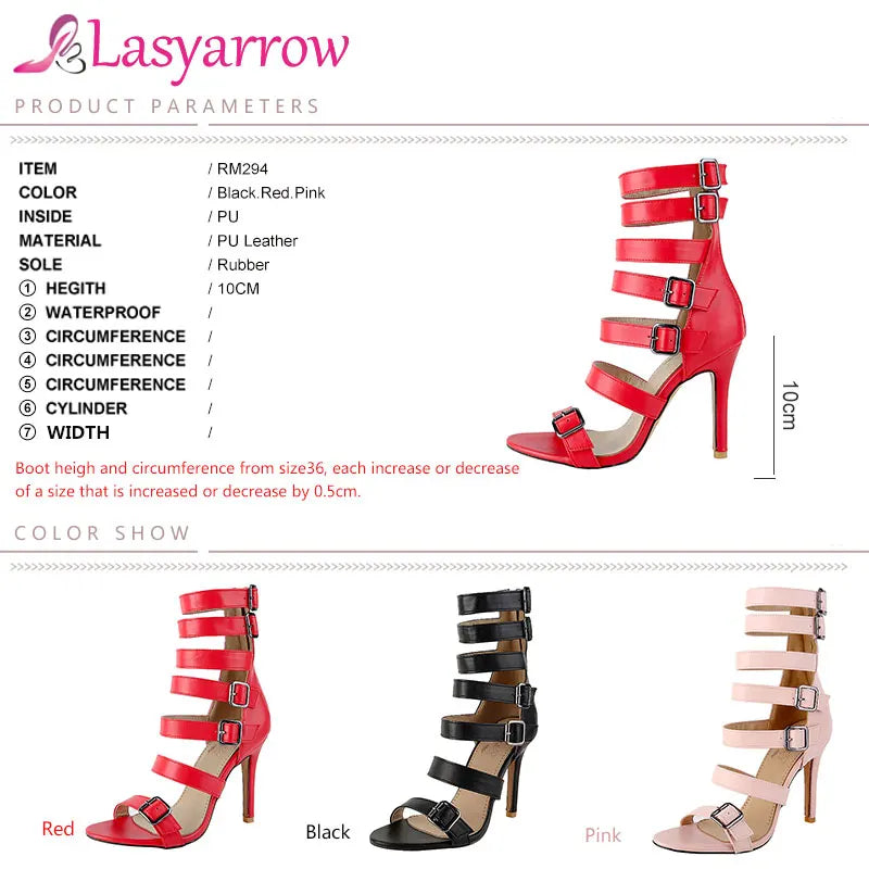 Lasyarrow Women High Heels Sexy Ladies Cut Out Roman Sandals Gladiator Bootie Stilettos Open Toe Shoes Woman Buckle Strap RM294