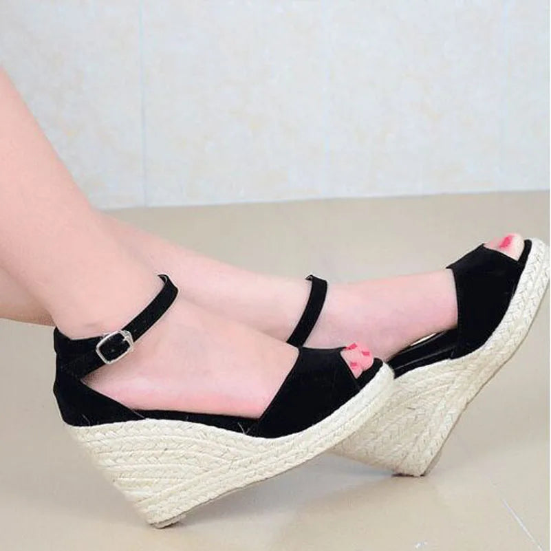 Size 32-44 Women's Wedges Sandals 2020 New Straw Wedge Heel Gladiator Sandals For Women Buckle Strap Lady Platform Sandals Shoes