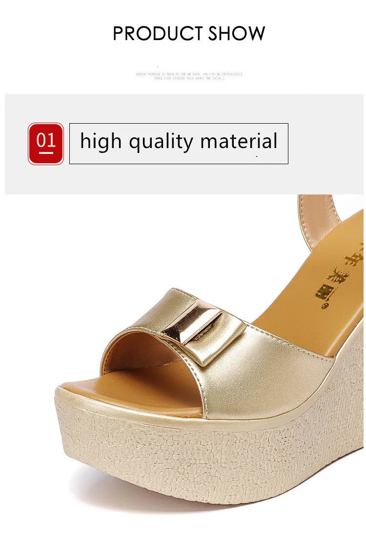 2024 New Open Head Platform Sandals Women Shoes 2024 Bow High Heels Wedges Sandals Ladies Elegant Office Sandals Gold