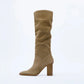 QUTAA  Fashion Women Winter Genuine Leather Knee High Boots Lady Pointed Toe High Heels Party Shoes INS Woman Long Boots 34-43