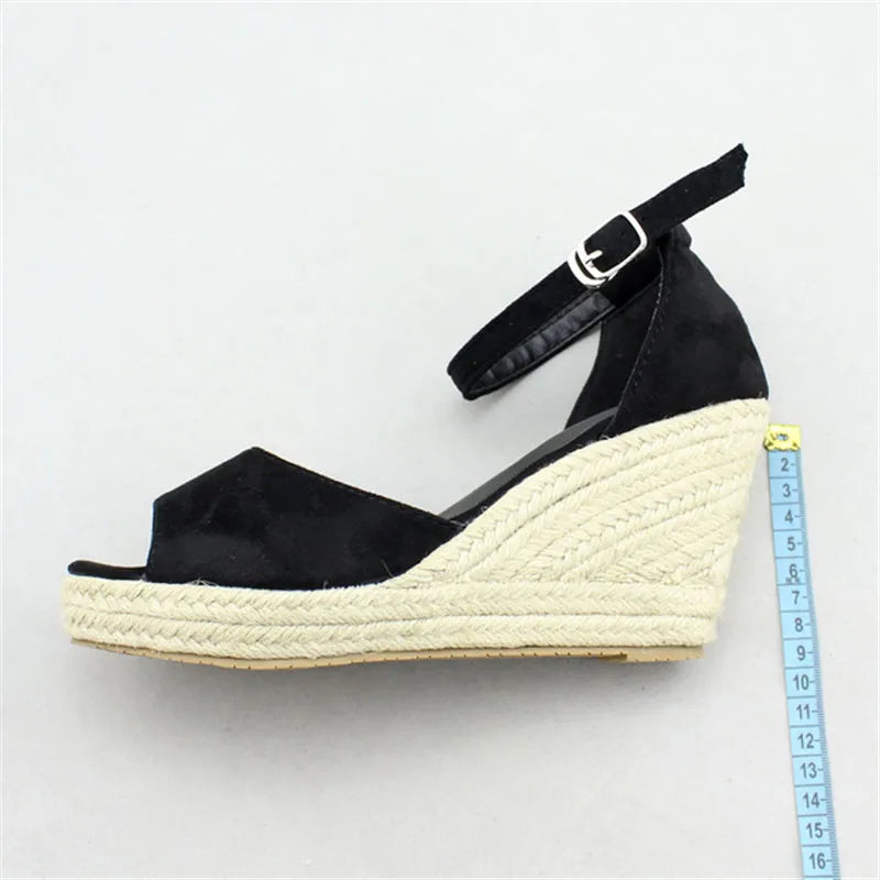 Size 32-44 Women's Wedges Sandals 2020 New Straw Wedge Heel Gladiator Sandals For Women Buckle Strap Lady Platform Sandals Shoes