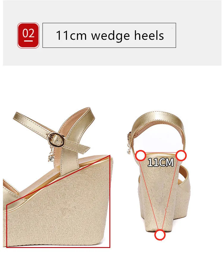 2024 New Open Head Platform Sandals Women Shoes 2024 Bow High Heels Wedges Sandals Ladies Elegant Office Sandals Gold