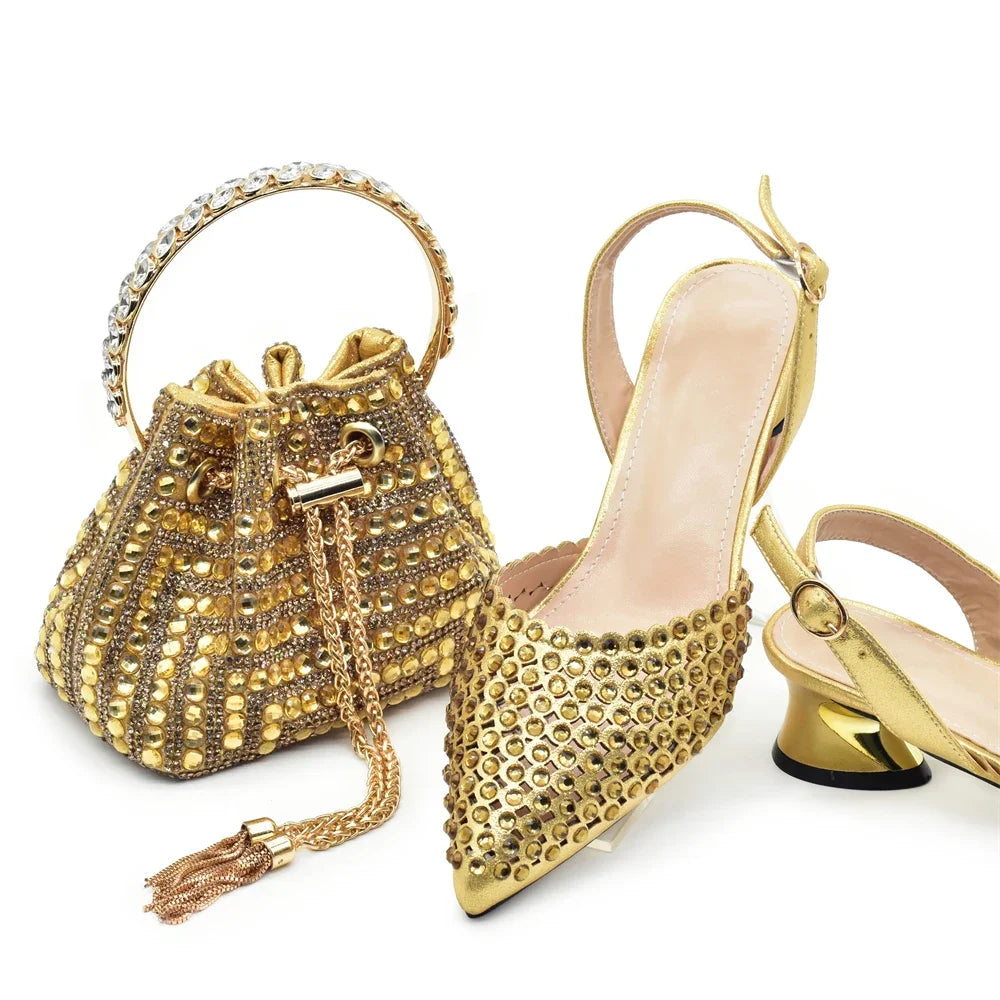 Latest Italian Shoes and Bags Matching Set with Rhinestone Africa Shoe and Bags Set for Wedding Designer Shoes Women Luxury 2024