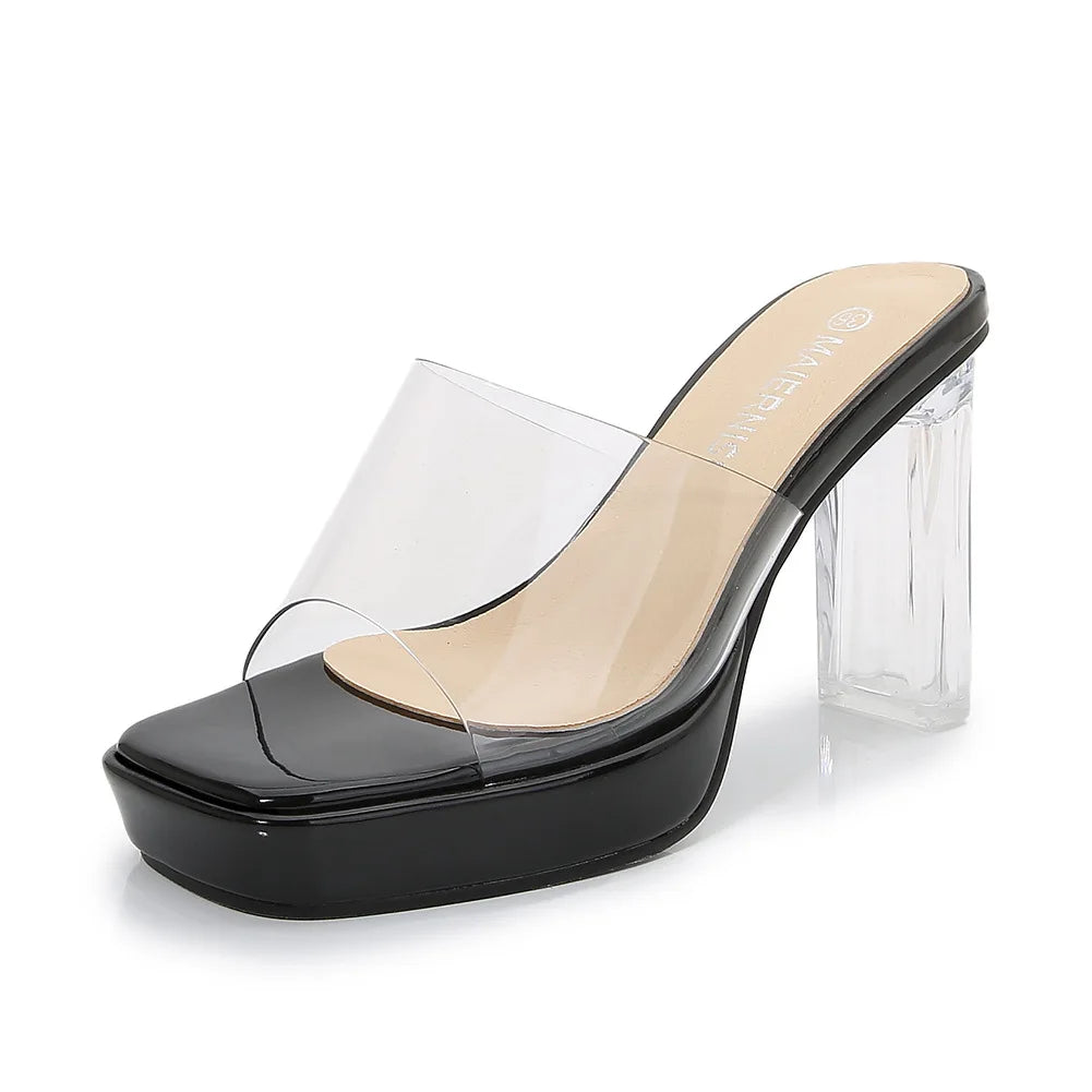 2023Transparent PVC Slippers Crystal Cup high-heeled Sexy Casual Shoes Plus Size  Women Open Toe Transparent Slippers