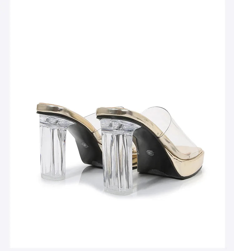 2023Transparent PVC Slippers Crystal Cup high-heeled Sexy Casual Shoes Plus Size  Women Open Toe Transparent Slippers