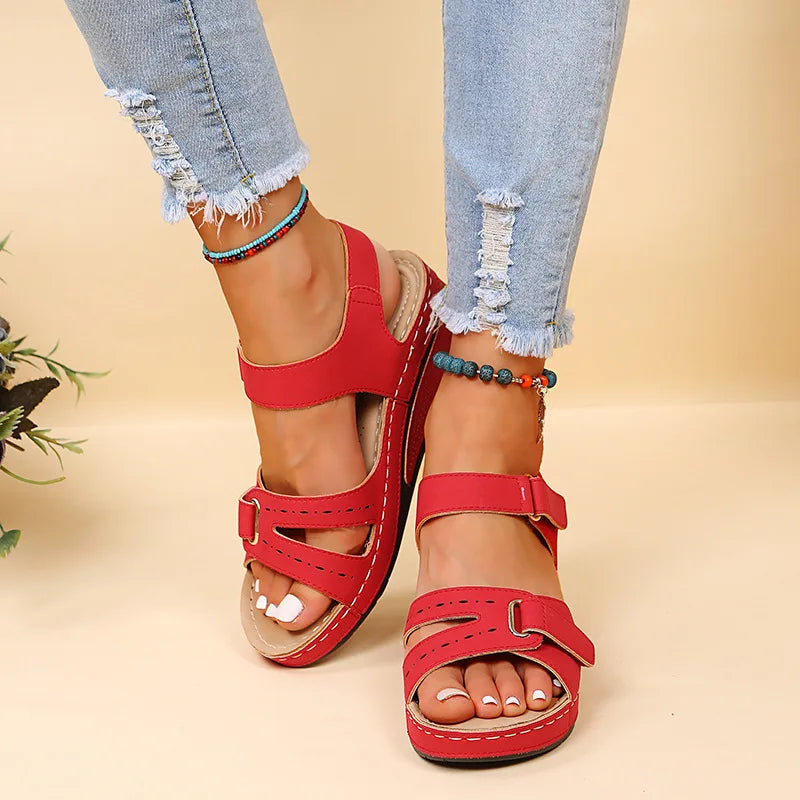 New 2024 Summer Casual Fish Mouth Sandals, Roman Style Sandals, Women Wear Velcro Casual Shoes, Beach Shoes