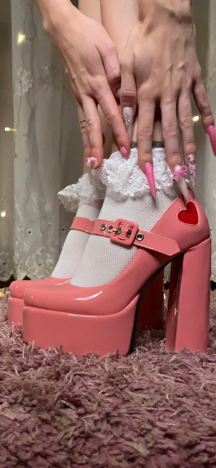 Luxury Designer Marry Janes Pumps For Women Love Heart High Heels Buckle Platform Punk Chunky Pink Wedding Party women's Shoes