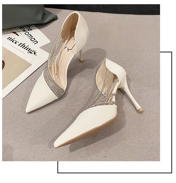 Pumps Women New Autumn Evening Party High Heels Ladies Pointed Toe Nude Leather Black Suede Gold Patent Leather Strappy