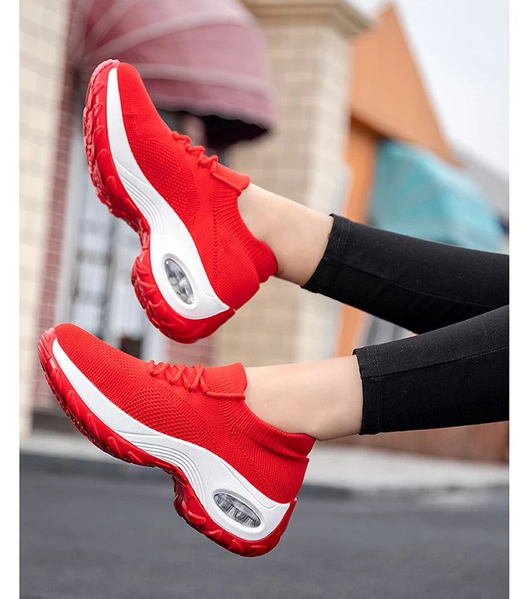 Women Casual Shoes Yellow Walk Shoes Arch Support Casual Sneakers Air Cushion Sport Running Shoes Breathable Autumn Sock Sneaker