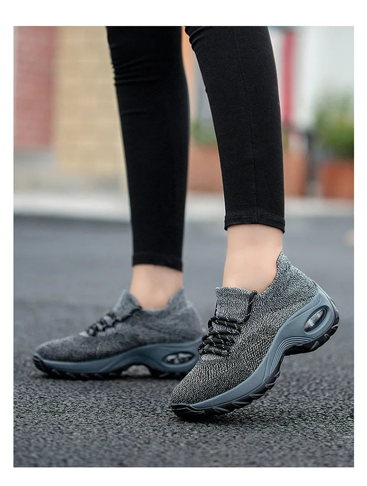 Women Casual Shoes Yellow Walk Shoes Arch Support Casual Sneakers Air Cushion Sport Running Shoes Breathable Autumn Sock Sneaker