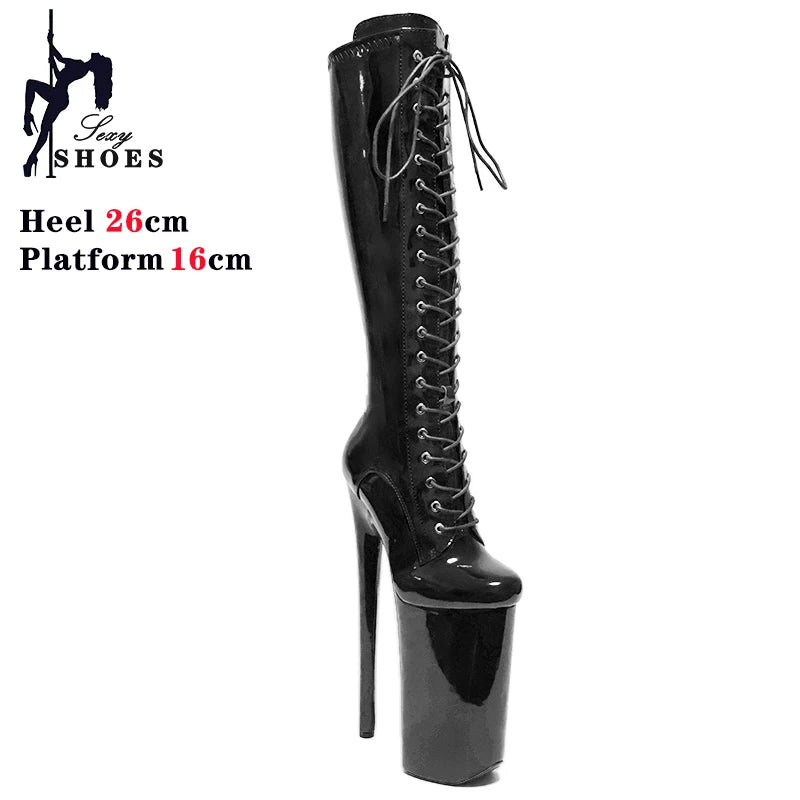 New Gothic Style Platforms Boots Knee-High Nightclub High Heels Dance Sexy Woman Shoes 26CM Lace-up Ultrahigh Heels Dropshiping