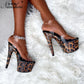 Stripper 20cm Leopard Print Nightclub Peep Toe Clear Platform 8Inch Sandals Women Gothic Shoes Sexy Pole Dance Exotic Thin Heels