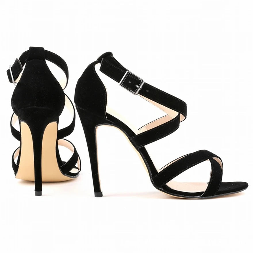 Star Style Open Toe Women Sandals Summer Fashion Buckle Solid Flock High Heels Shoes Women Sexy Cross Cut-Outs Party Pumps Dress